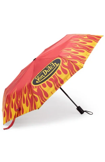 Von Dutch Compact Automatic Umbrella, Strong & Portable In Red