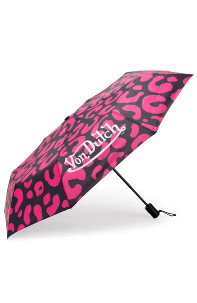 Von Dutch Compact Automatic Umbrella, Strong & Portable In Pink