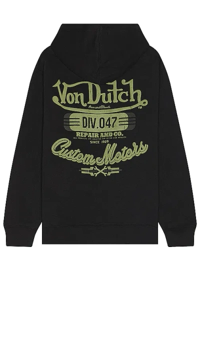 Von Dutch Custom Motors Graphic Hoodie In Black & Dark Green