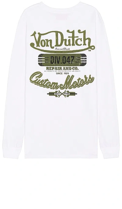 Von Dutch Custom Motors Graphic Long Sleeve Tee In White & Dark Green