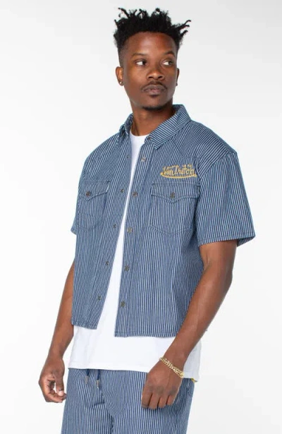 Von Dutch Dean Crop Short Sleeve Shirt In Blue