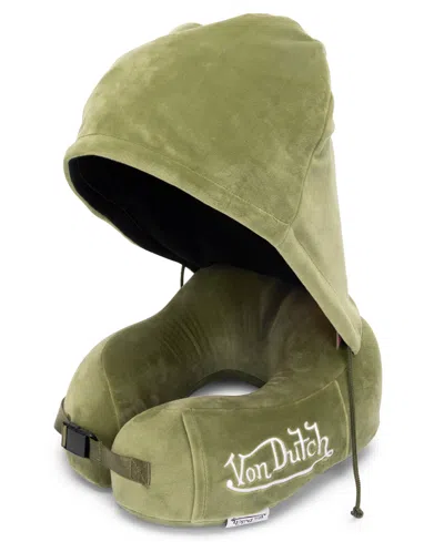 Von Dutch Eyeconic Hooded Ergonomic Memory Foam Travel Neck Pillow In Green