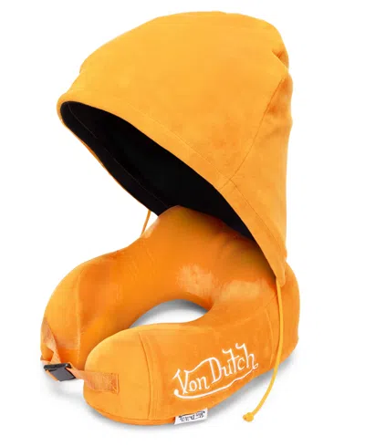 Von Dutch Eyeconic Hooded Ergonomic Memory Foam 5" Travel Neck Pillow In Orange