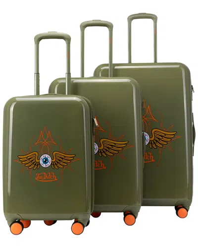 Von Dutch Eyeflight 3pc Expandable Hardside Spinner Luggage Set In Green