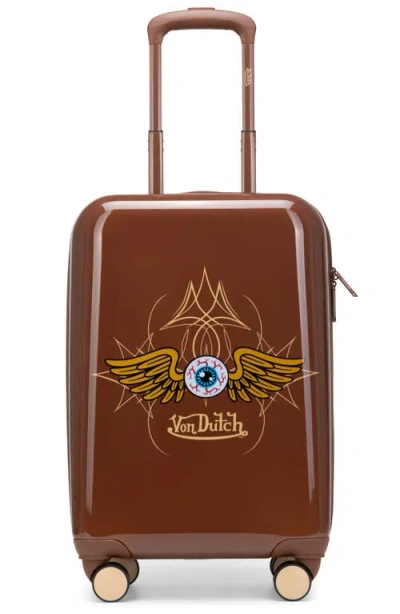 Von Dutch Eyeflight Expandable Hardside Spinner Carry-on Suitcase In Brown