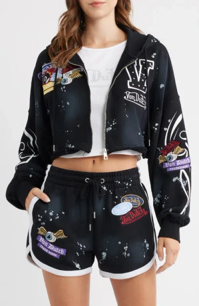 Von Dutch Full Zip Cropped Hoodie In Black