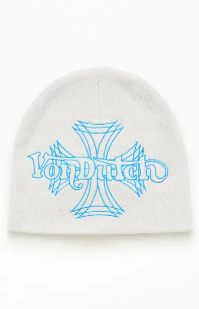 Von Dutch Iron Logo Beanie In Cream In Yellow