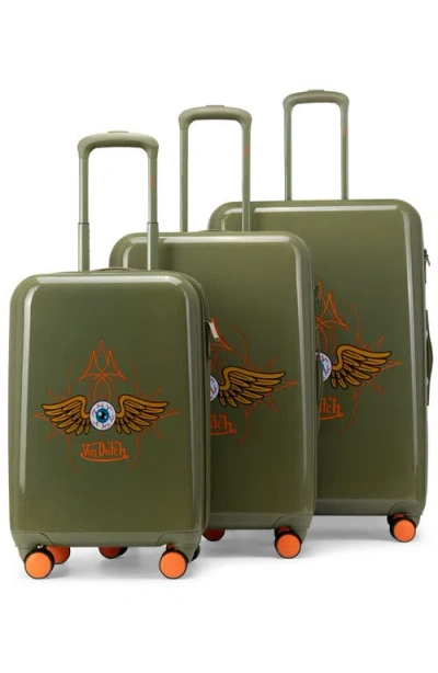 Von Dutch Kustom Kulture 3-piece Expandable Hardside Spinner Luggage Set In Green