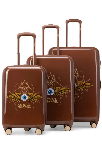 Von Dutch Kustom Kulture 3-piece Expandable Hardside Spinner Luggage Set In Brown