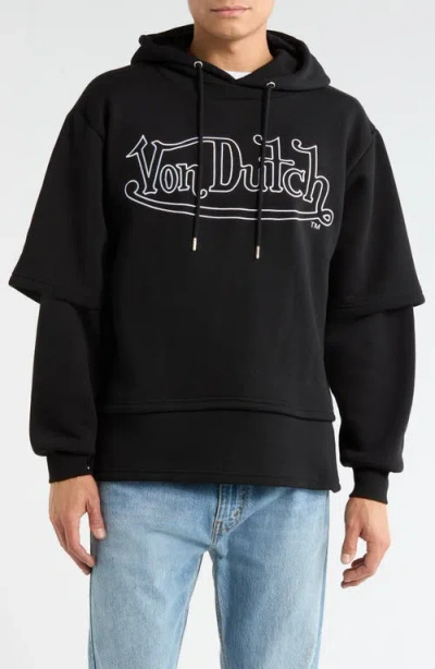 Von Dutch Layered Fleece Pullover Hoodie In Black