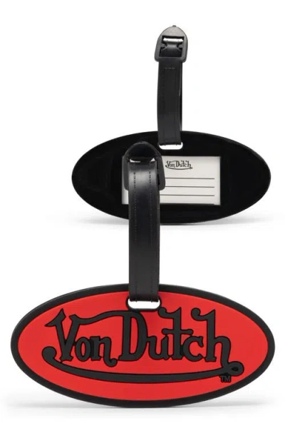 Von Dutch Logo Patch 2-piece Suitcase Id Tag Set With Adjustable Straps In Red