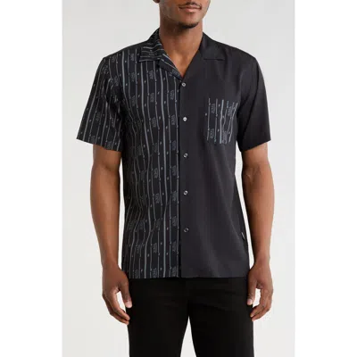 Von Dutch Logo Print Short Sleeve Button-up Camp Shirt In Black