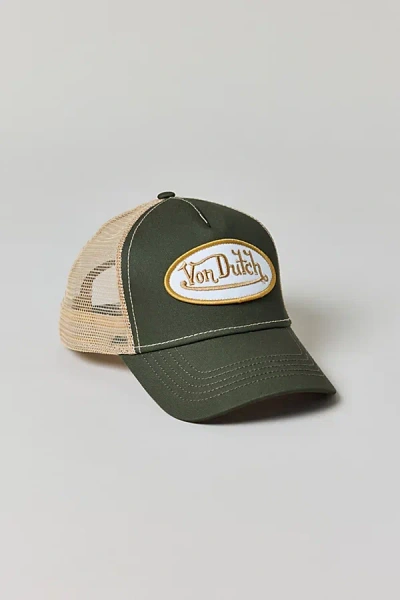Von Dutch Logo Trucker Hat In Olive, Women's At Urban Outfitters In Green