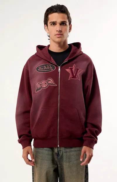 Von Dutch Men's Embroidered Zip Up Hoodie In Brown