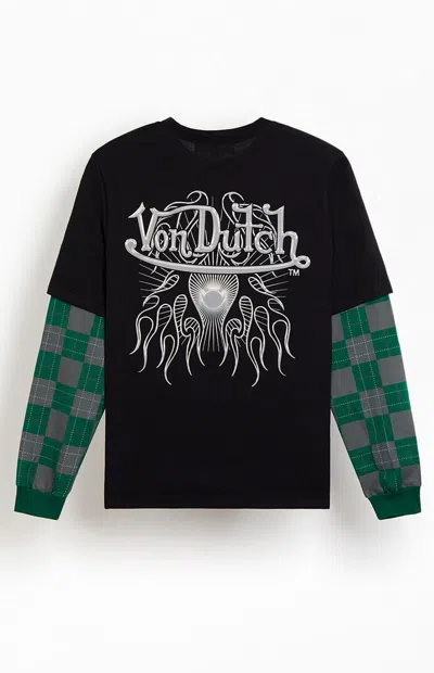 Von Dutch Men's Flame 2fer Layered Long Sleeve T-shirt In Black In Multi