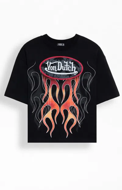 Von Dutch Men's Logo Flame Cropped T-shirt In Washed Black