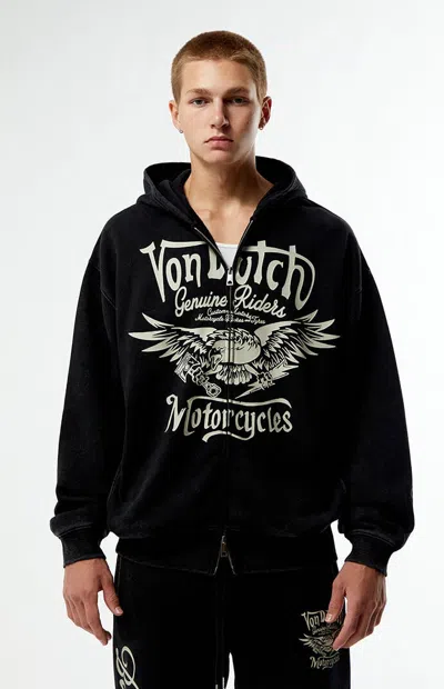 Von Dutch Men's Moto Full Zip Hoodie In Washed Black