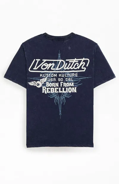 Von Dutch Men's Rebellion Mineral T-shirt In Navy In Blue