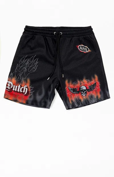 Von Dutch Men's Skull Flame Mesh Shorts In Charcoal In Black