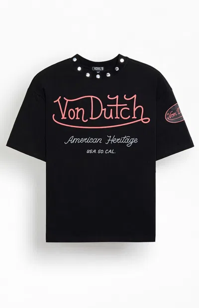 Von Dutch Men's Studded Oversized T-shirt In Jet Black