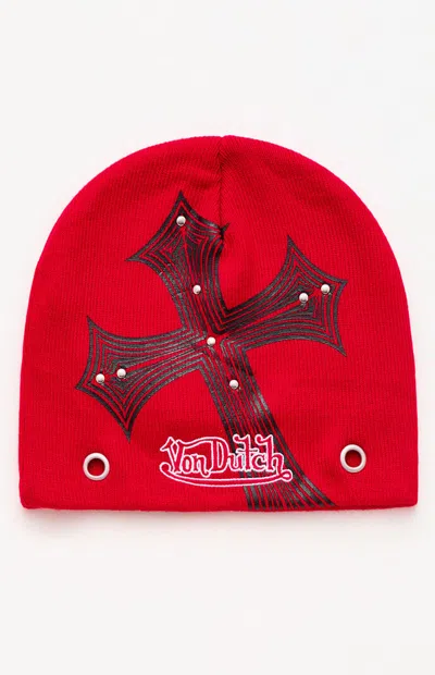 Von Dutch No Saints Studded Beanie In Red