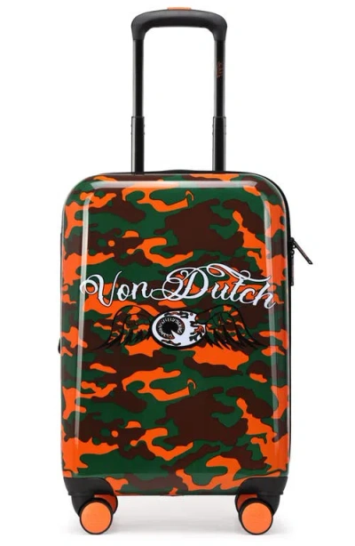 Von Dutch Orange Camo Expandable Hardside Spinner Carry-on Suitcase In Multi