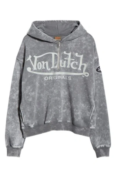 Von Dutch Oversize Crop Quarter Zip Fleece Hoodie In Gray