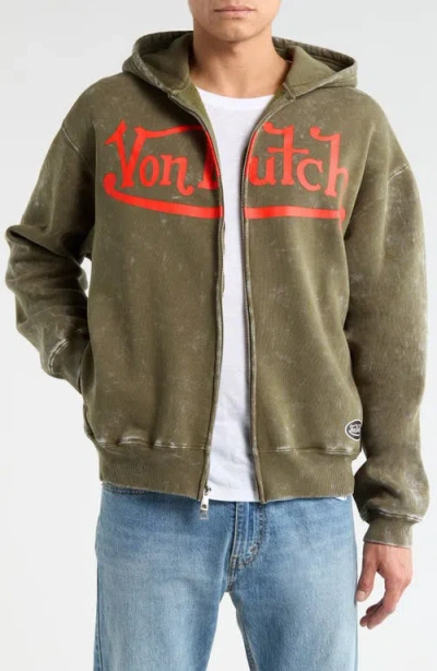 Von Dutch Oversize Fleece Zip Hoodie In Green