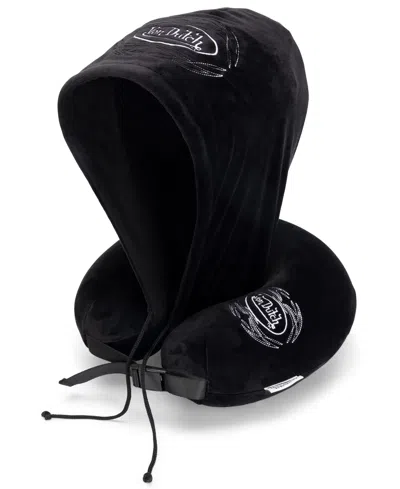 Von Dutch Pinstripe Hooded Memory Foam 11" Travel Neck Pillow In Black