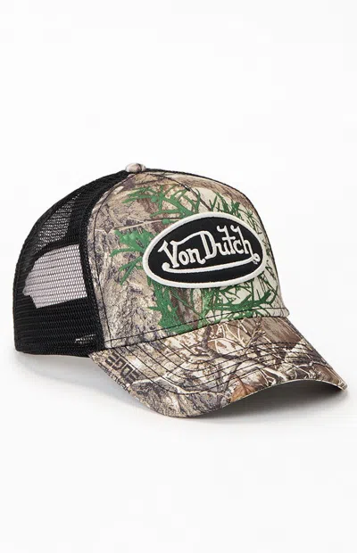 Von Dutch Realtree Edge Trucker Hat In Brown In Green