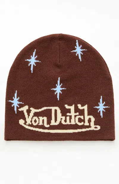 Von Dutch Retro Beanie In Brown In Orange