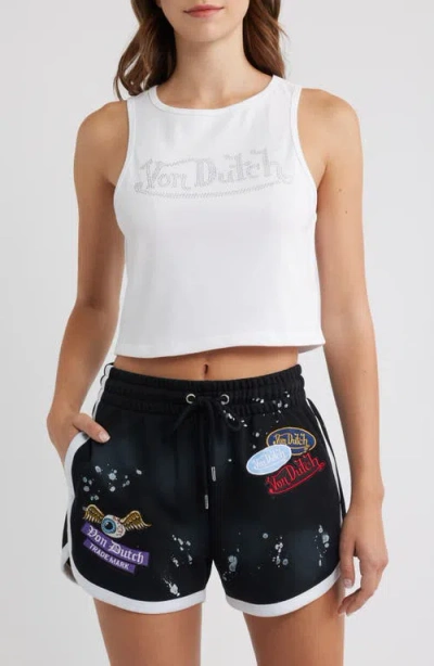 Von Dutch Rhinestone Logo Rib Jersey Tank In White