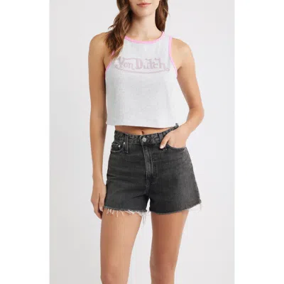Von Dutch Rhinestone Ribbed Ringer Tank In White