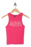 Von Dutch Rhinestone Ribbed Tank In Pink