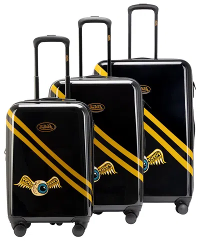 Von Dutch Rolling Striker 3pc Expandable Hardside Spinner Luggage Set In Black