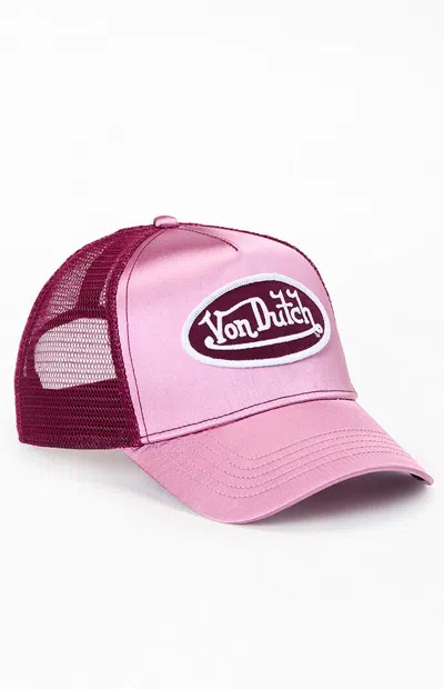 Von Dutch Satin Trucker Hat In Magenta In Pink