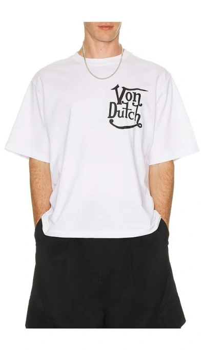 Von Dutch Short Sleeve Boxy Crop Tee In White