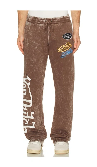 Von Dutch Stacked Flared Leg Jogger In Brown