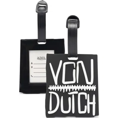 Von Dutch Stitched 2-piece Suitcase Id Tag Set With Adjustable Straps In Black