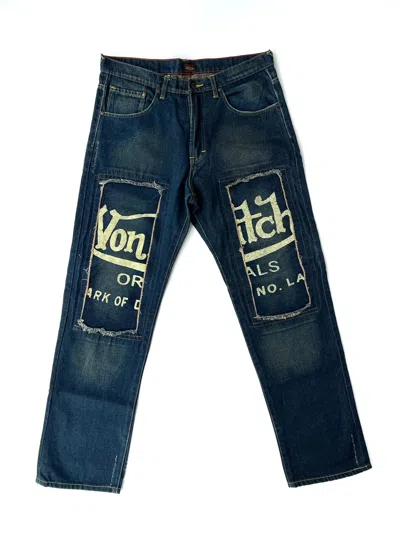 Pre-owned Von Dutch Vintage  Patchwork Jeans Big Logo In Blue