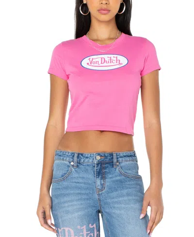 Von Dutch Women's Pink Logo Baby Tee