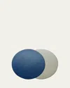 Von Gern Home Faux Leather Round Reversible Placemat In Navy Pale Grey