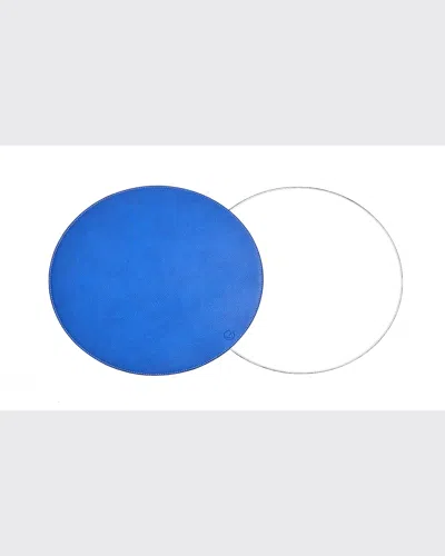 Von Gern Home Reversible Round Textured Faux-leather Placemat In Blue White