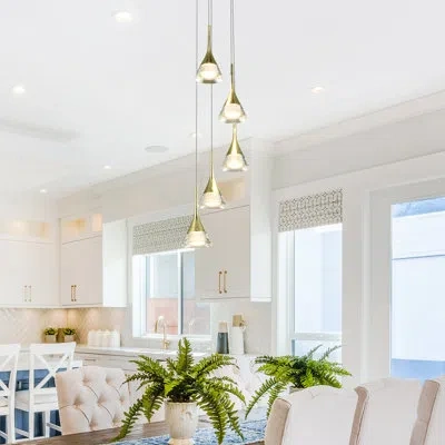 Vonn Lighting Amalfi 5-light Height Adjustable Etl Certified Integrated Led Chandelier With Cone Shades In Gold