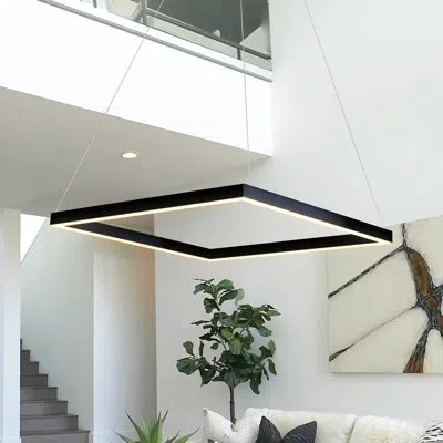 Vonn Lighting Atria 20-in Integrated Led Pendant Light Square Height Adjustable Etl Certified Chandelier In Matte Black