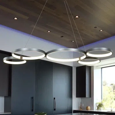 Vonn Lighting Capella 5-light Geometric Ring Pendant 50" Integrated Led Etl Certified Adjustable Chandelier In Silver