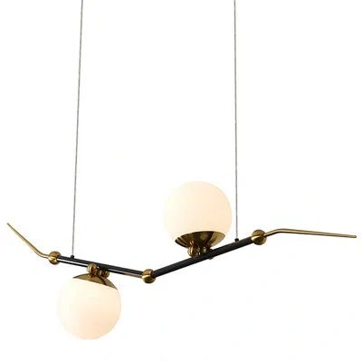 Vonn Lighting Chianti 43-in Height Adjustable Etl Certified Integrated Led Linear Chandelier With 2 Glass Shades In Oil Rubbed Bronze;antique Brass