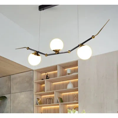 Vonn Lighting Chianti 54-in Height Adjustable Etl Certified Integrated Led Linear Chandelier With 3 Glass Shades In Oil Rubbed Bronze;antique Brass