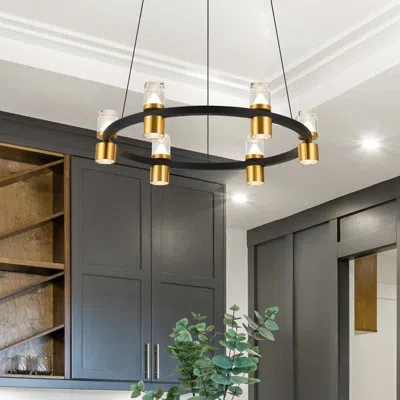 Vonn Lighting Ellegi 24" Ring 100-277v Up-down 6-light Height Adjustable Etl Certified Integrated Led Chandelier In Gold;matte Black