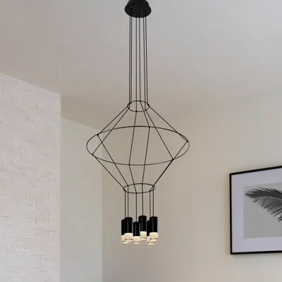 Vonn Lighting Expression 24" Ring 6-light Etl Certified Integrated Led Height Adjustable Geometric Pendant Cage In Matte Black